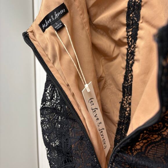 For Love and Lemons Halle Black Lace Dress, One Shoulder, Lined, NWT, Size L - Picture 5 of 9
